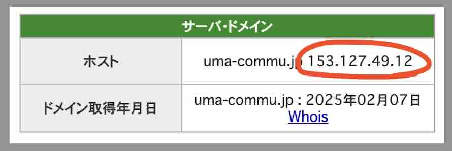 「うまこみゅ」のIPアドレス